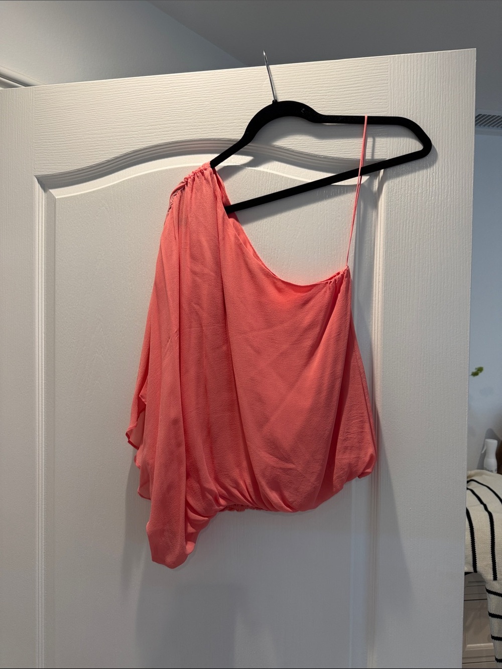 Alice + Olivia Coral One-Shoulder Draped Blouse